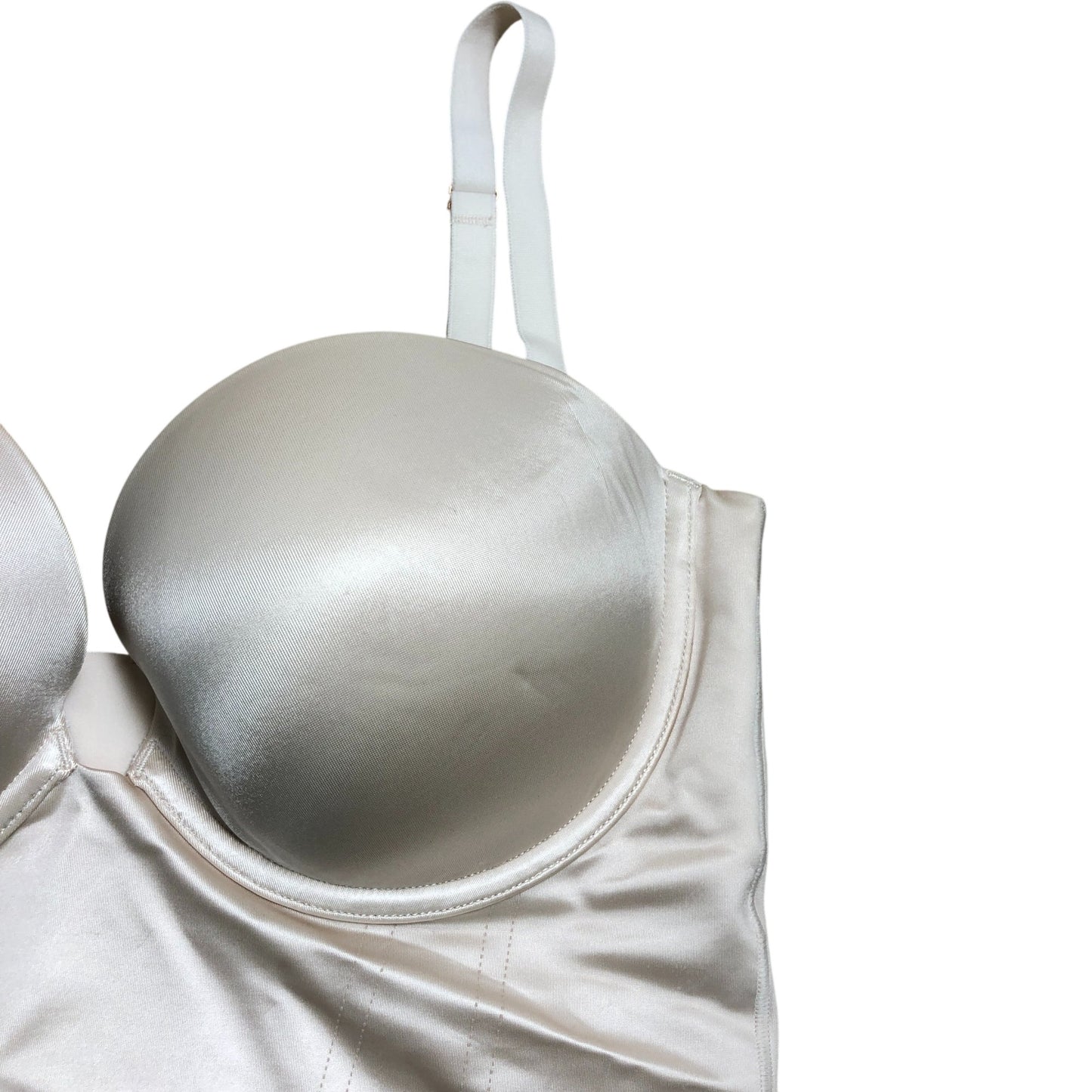 Women's Basque Corset UK34D Satin Cream Full Cups Adjustable Straps