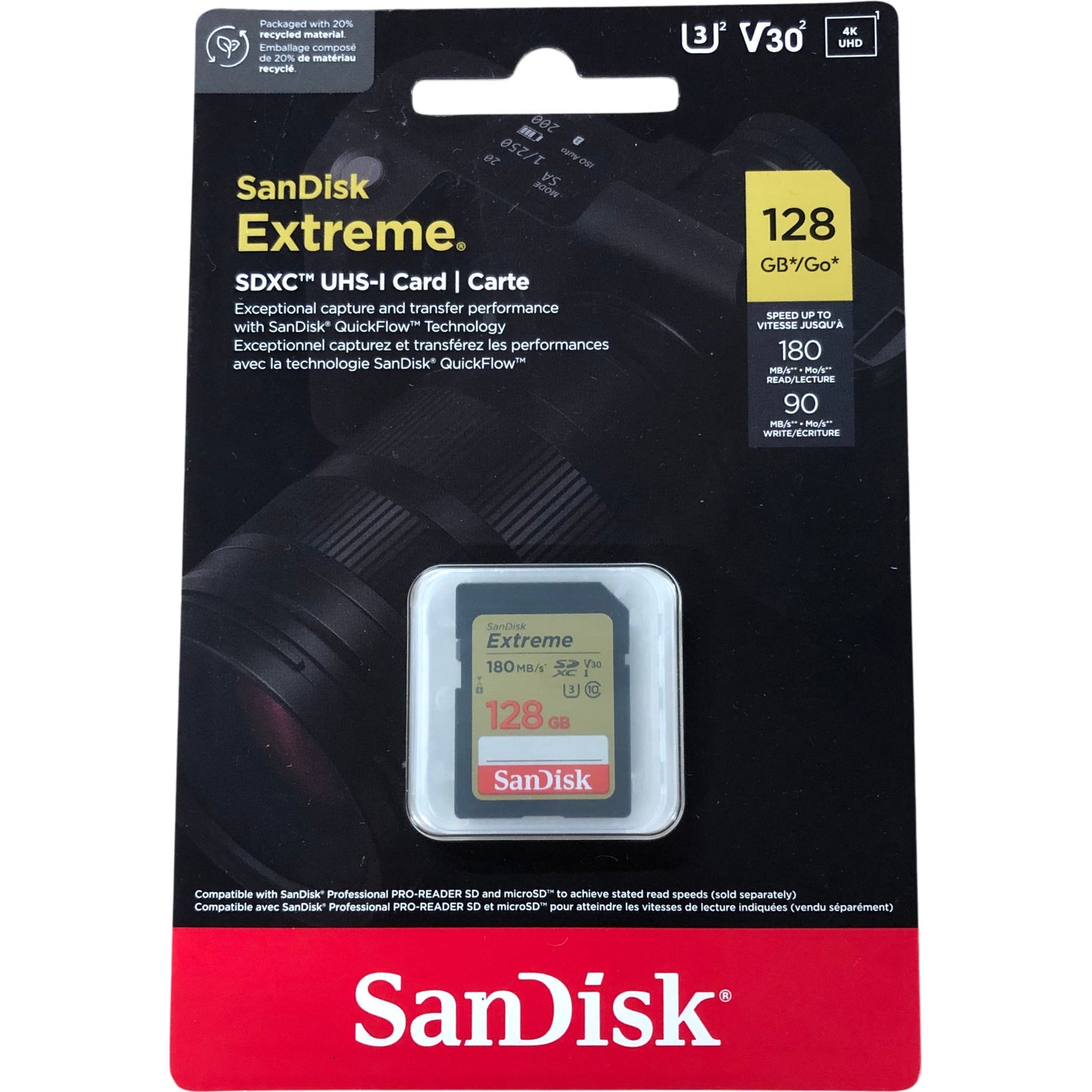 SanDisk Extreme 128GB SDXC UHS-I Card High Speed 180MBs V30 Waterproof