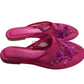 Floral Embellished Slip On Mules Women's Pink Mesh Summer Shoes