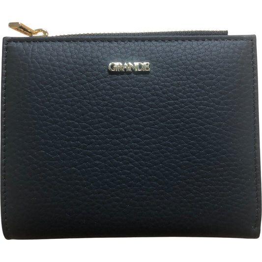 Grande 2805 Small Leather Bifold Wallet Black Genuine Leather Zip Closure