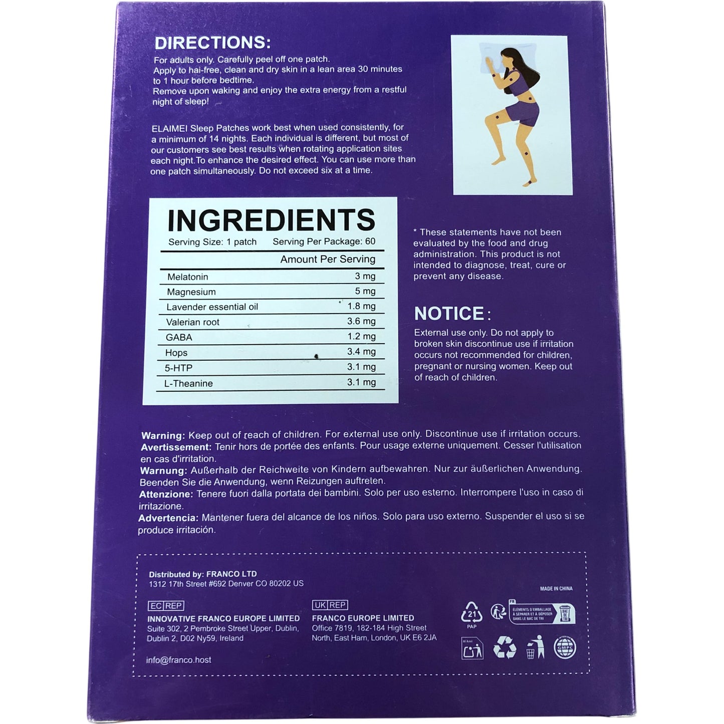 Elaimei Sleep Patches Easy Sleep Aid 60 Patches Natural Sleep Support