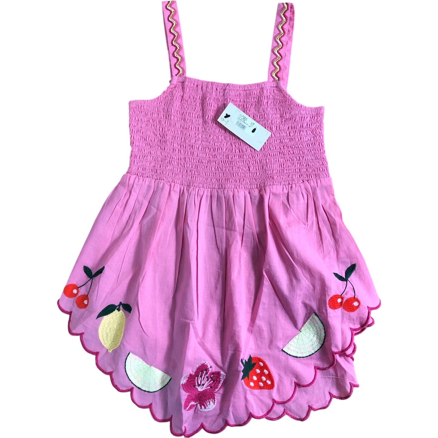 RIVER ISLAND Girls Pink Embroidered Dress UK11-12 Years Floral Fruit Detail
