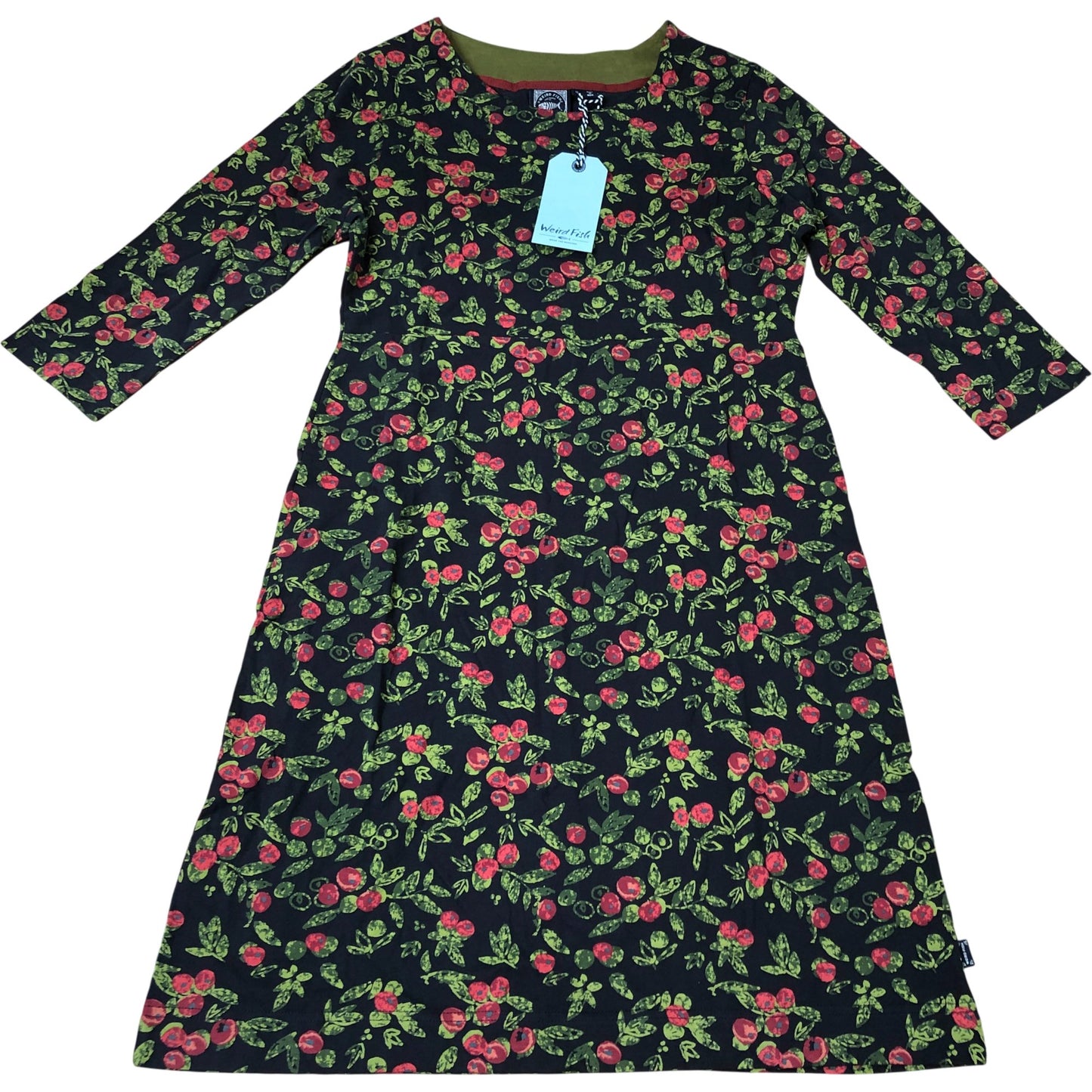 Weird Fish Shafika Organic Cotton Jersey Dress Size 12 Holly Print