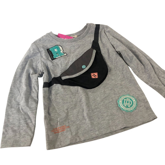 River Island Long Sleeve T-Shirt Kids Grey With Front Pocket 2-3 Years Unisex