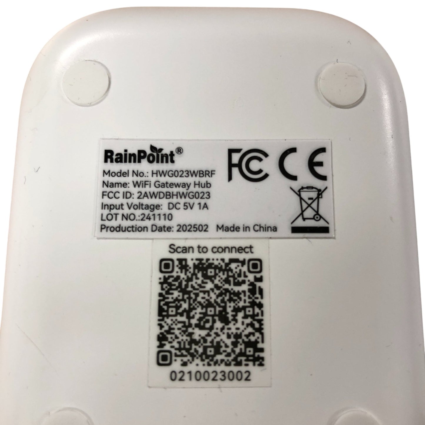 RainPoint HWG023WBRF WiFi Gateway Hub Smart Home Network Device