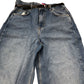 River Island Wide Leg Jeans Women's Blue Classic High Waisted Belted