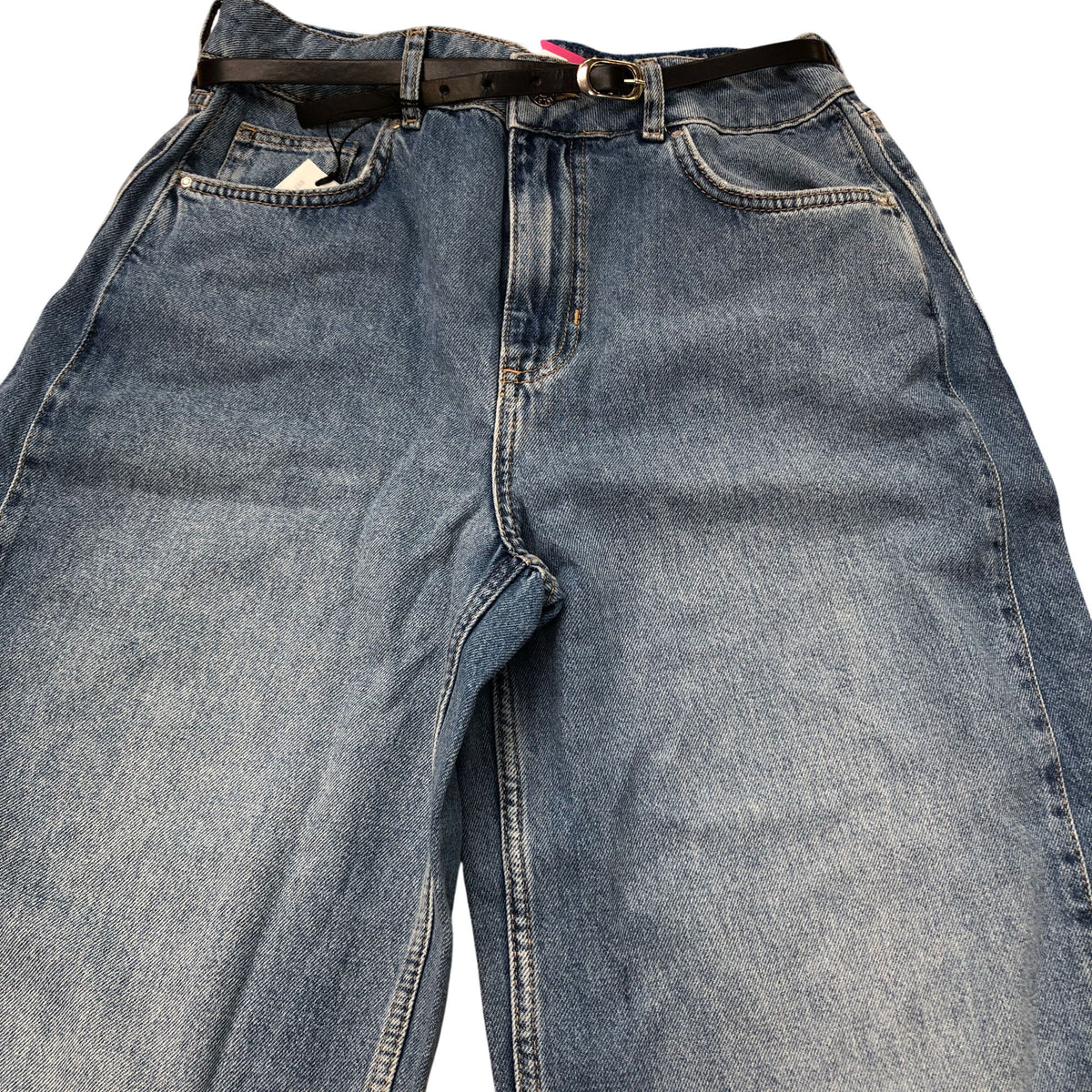 River Island Wide Leg Jeans Women's Blue Classic High Waisted Belted