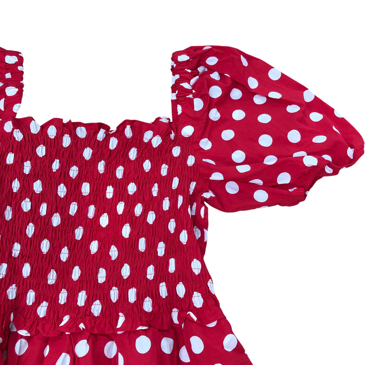 Baukjen Alicia Organic Cotton Smock Midi Dress Crimson Polka Size 18