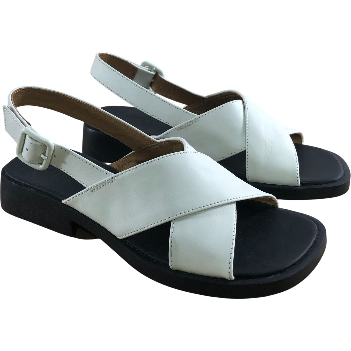 Camper Dana UK7 Women's White Leather Slingback Sandals