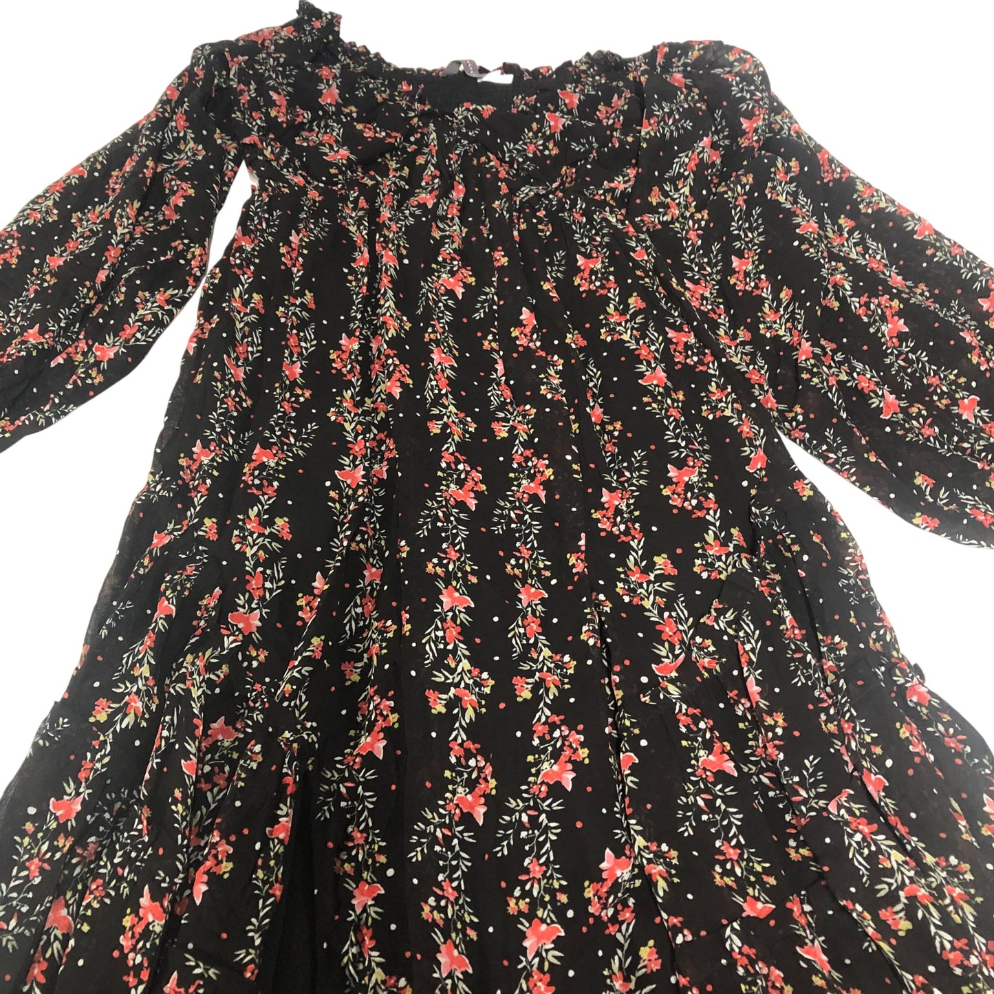 Floral Off Shoulder Dress Women's Long Sleeve Black Red UK10