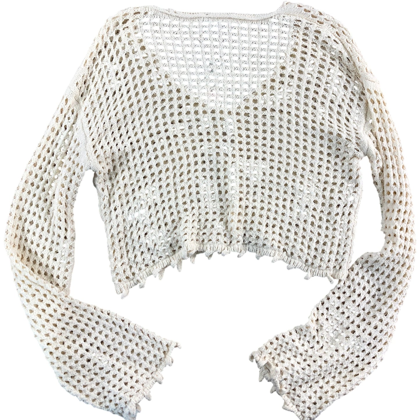 River Island Cropped Cardigan UK11-12 Girls Beige Knitted Open Stitch Style