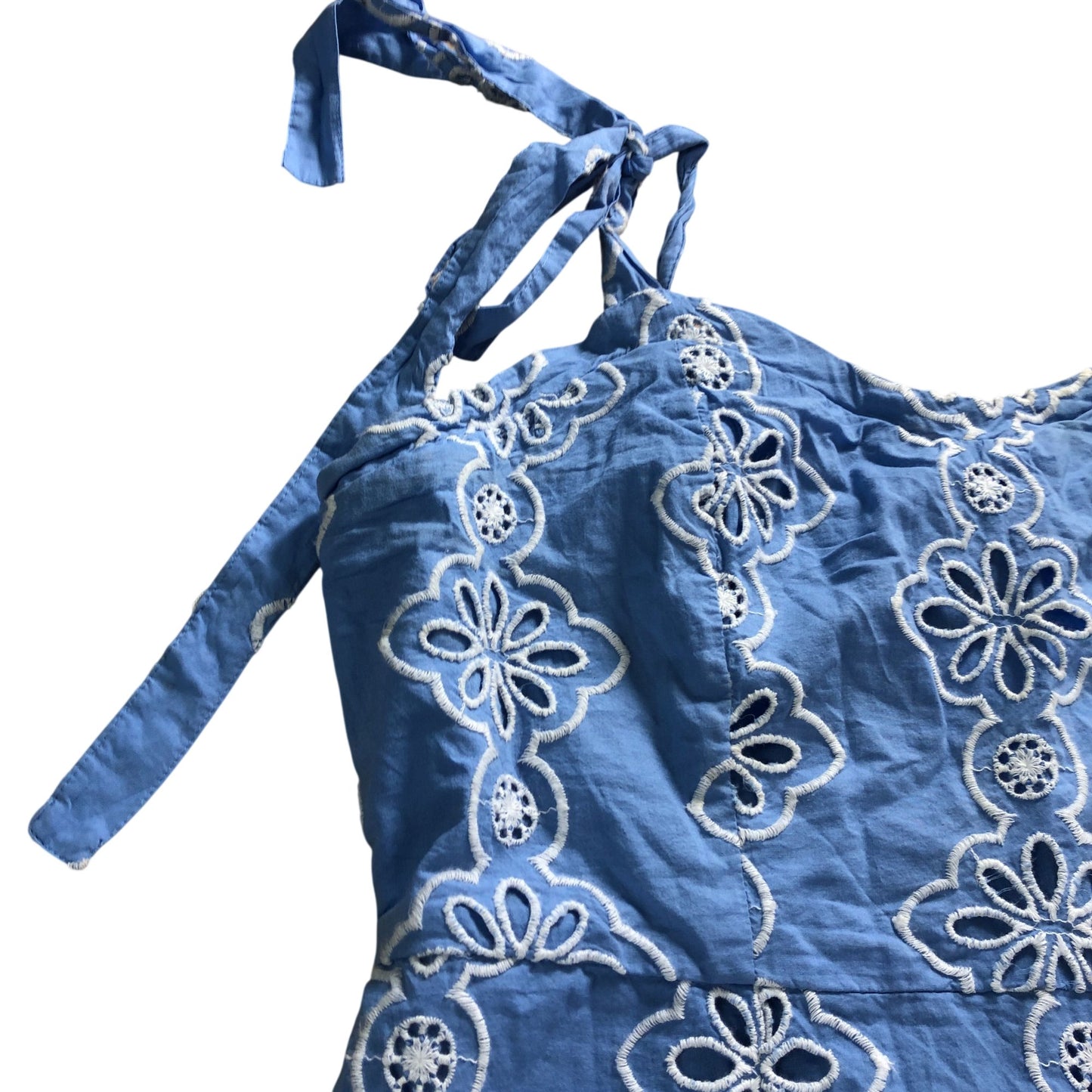 Lipsy Floral Embroidered Dress UK16 Women's Blue Cotton Summer A-Line