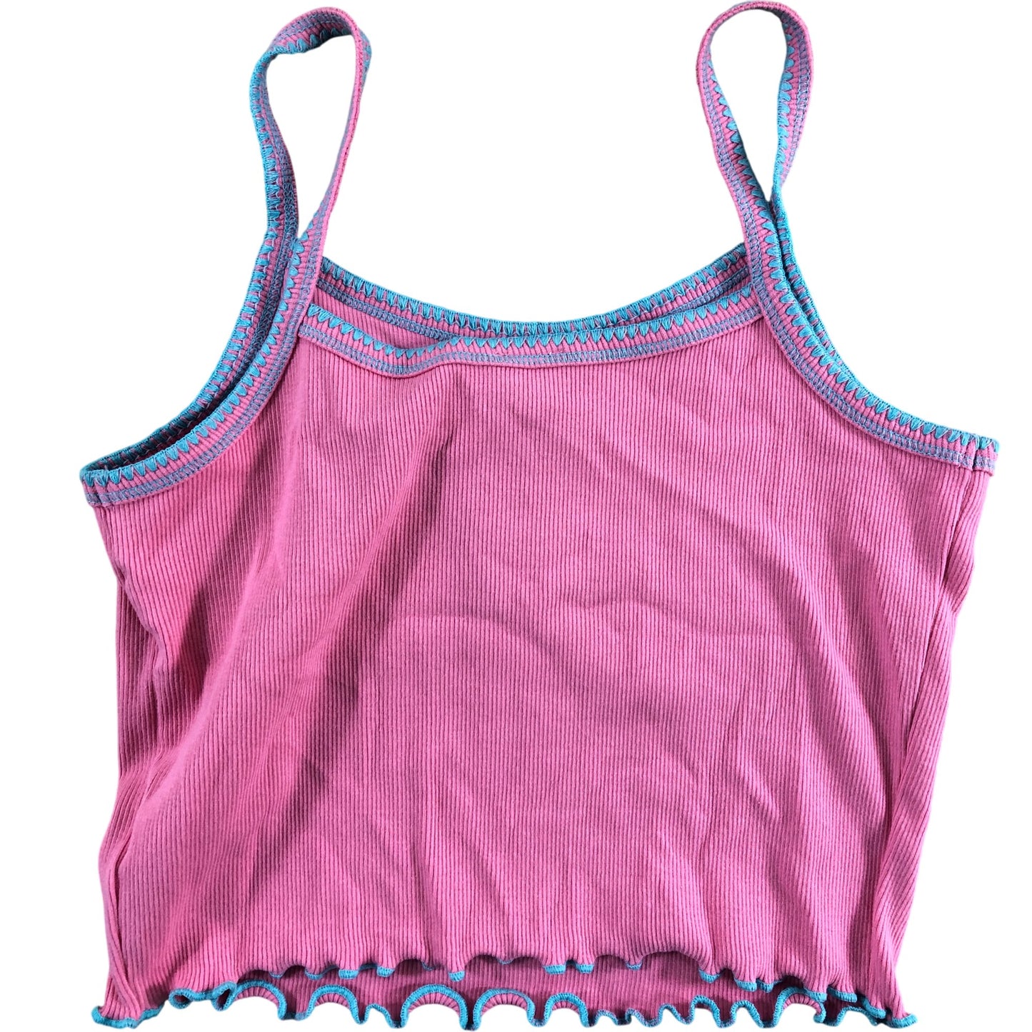 River Island Love Embroidered Ribbed Tank Top Size 11-12 Years Girls Pink Bright