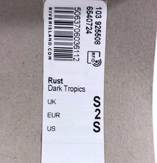 River Island Cropped Top S Rust Dark Tropics Women's Stretchy Stylish Design