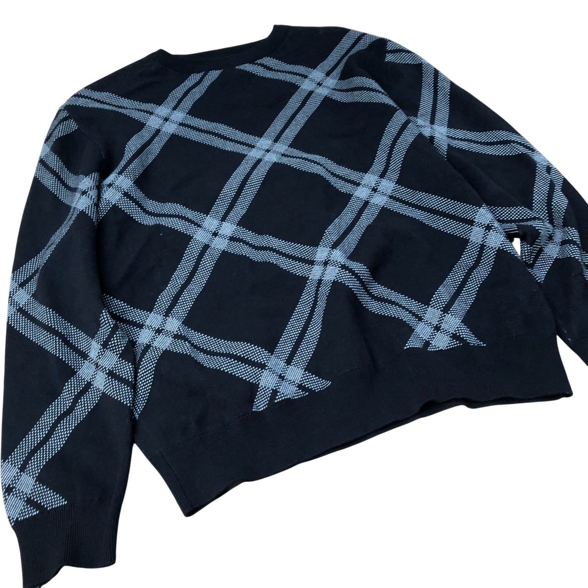 River Island Sweater Crew Neck Size Medium Men's Black Plaid Cotton Blend