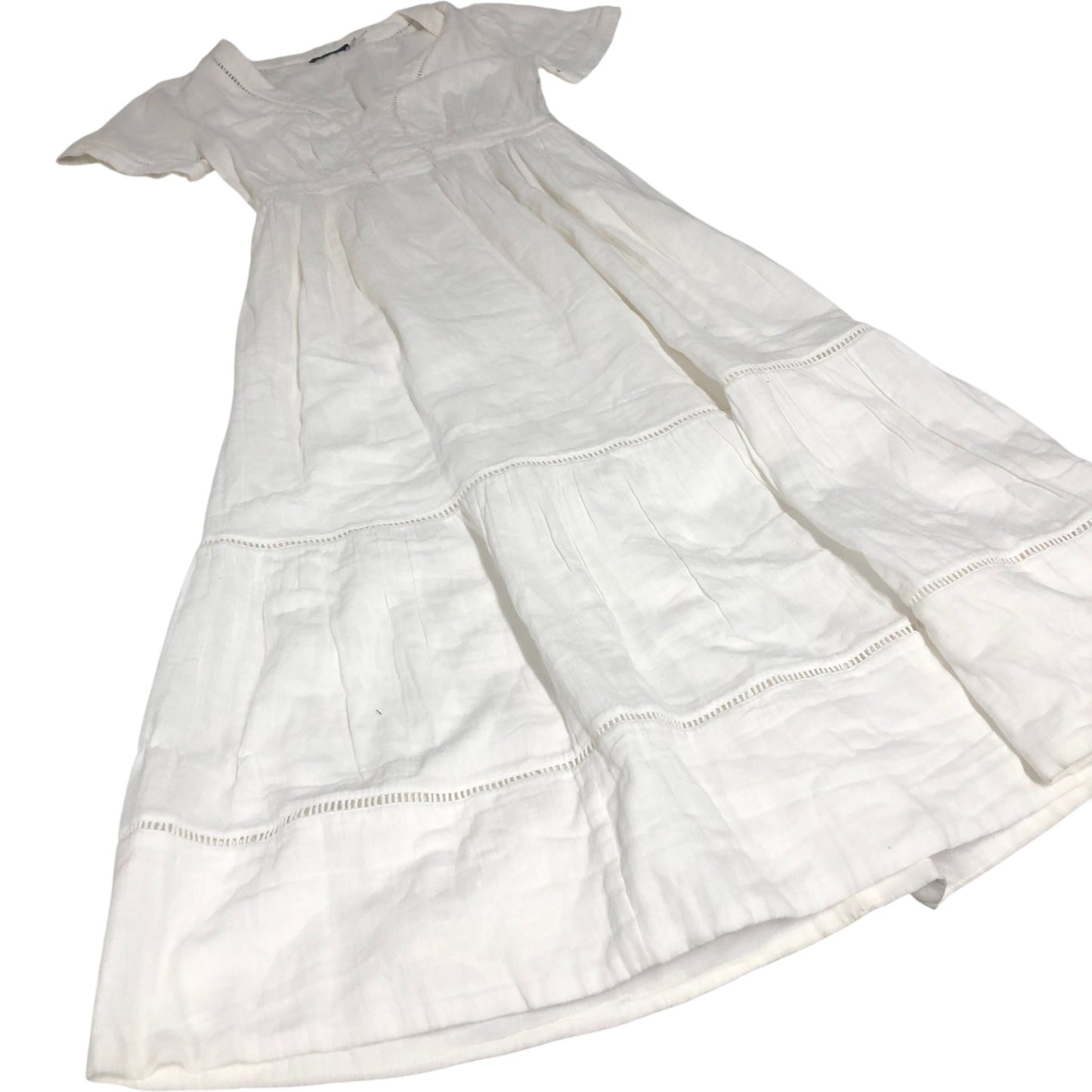 White Cotton Maxi Dress Women's Short Sleeve Summer UK8