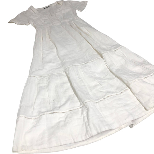 White Cotton Maxi Dress Women's Short Sleeve Summer UK8