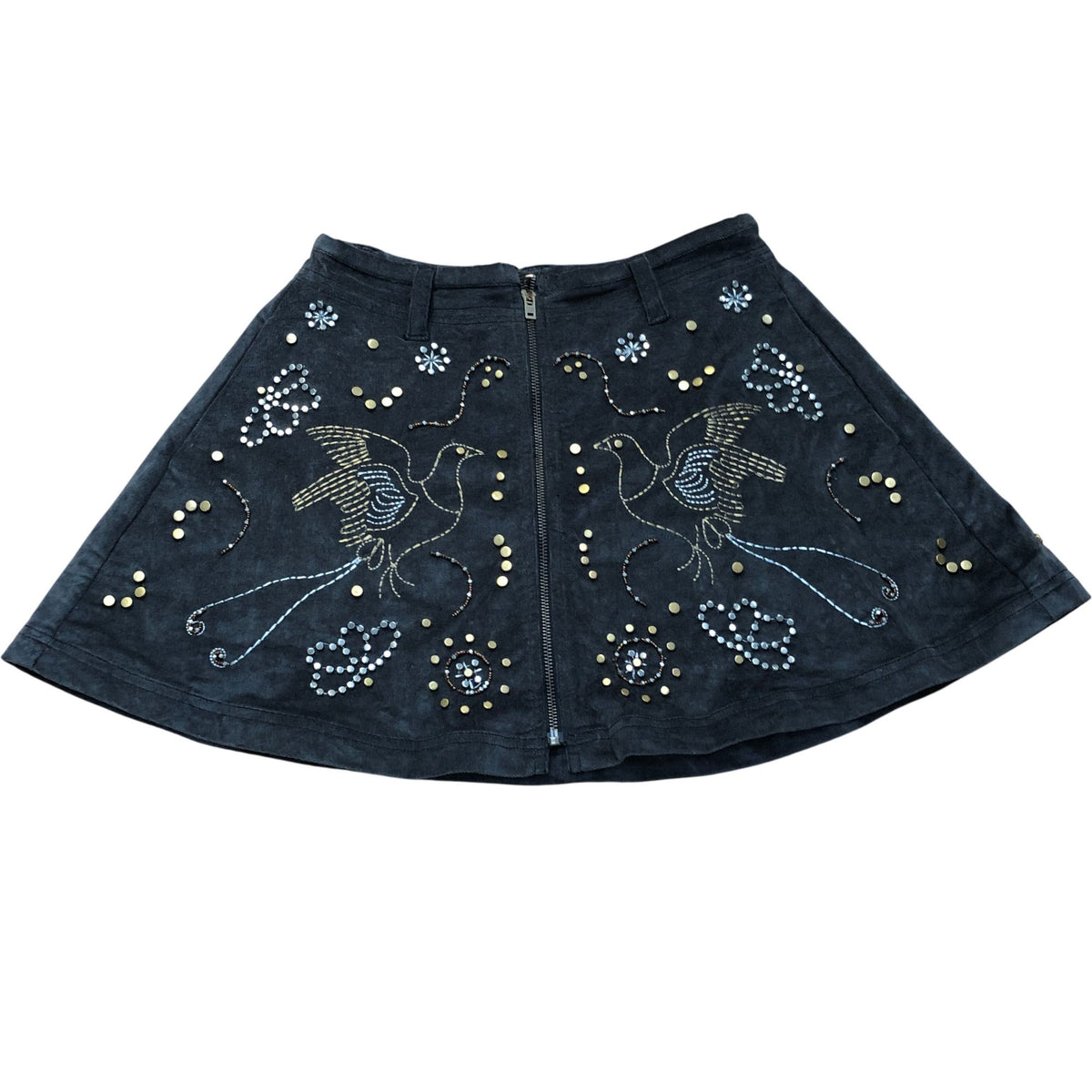 Embellished Bird Design Black Mini Skirt Size 4
