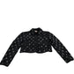 Embellished Cropped Jacket Women's Black Sequined Quilted Size Medium