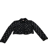 Embellished Cropped Jacket Women's Black Sequined Quilted Size Medium