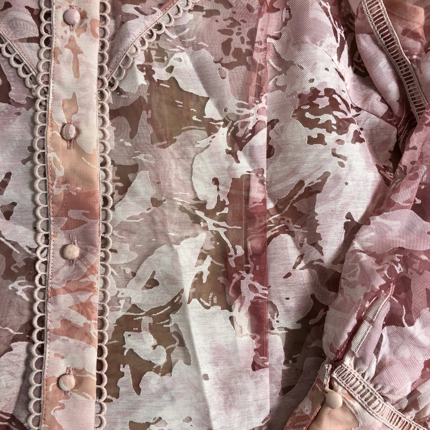 River Island Print Blouse UK14 Women's Sheer Pink Lightweight Shirt