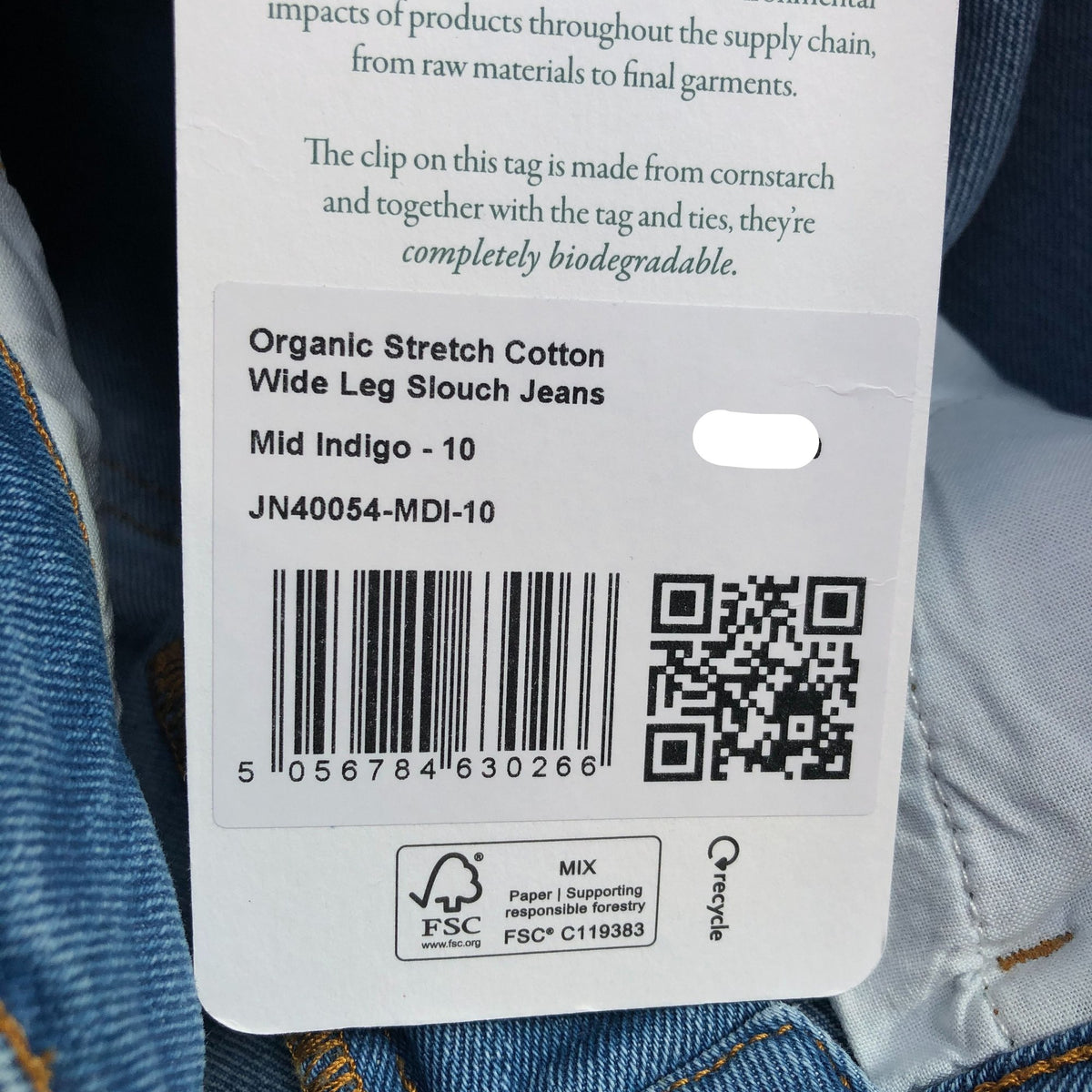 Baukjen Organic Stretch Cotton Wide Leg Slouch Mid Indigo Size 10
