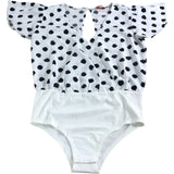 Dancing Leopard Polka Dot Bodysuit UK6 Women's White Black Flared Sleeve V Neck