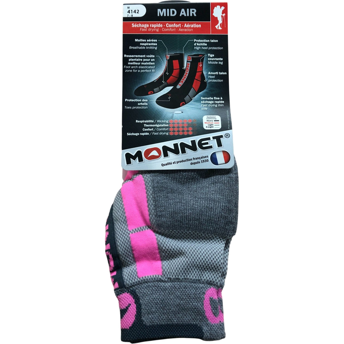 Monnet Mid Air Socks M 7-8 Men's Fast Drying Breathable Grey Pink Outdoor Gear