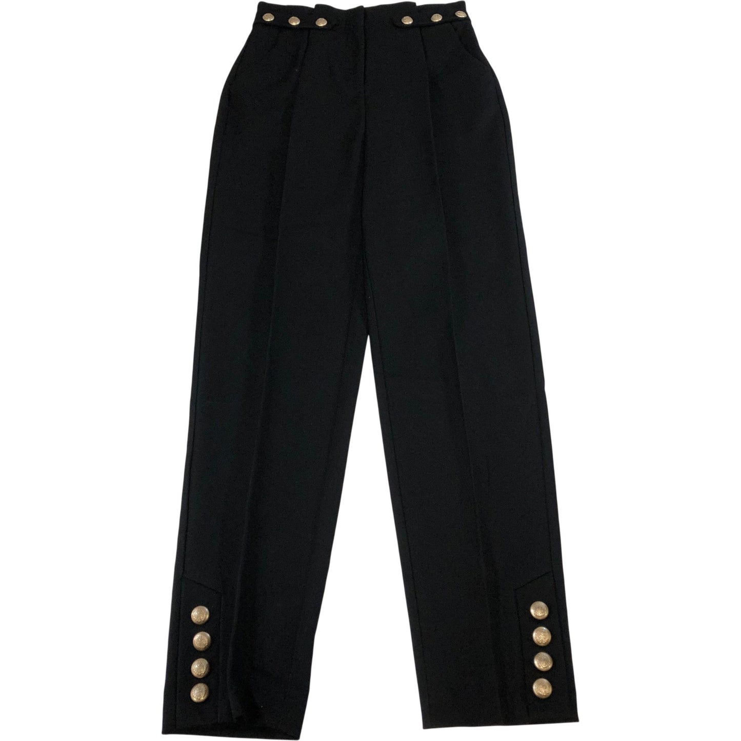 Pleated Trousers Women's High Waist Black Button Detail UK6
