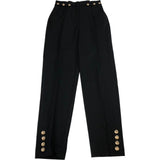Pleated Trousers Women's High Waist Black Button Detail UK6