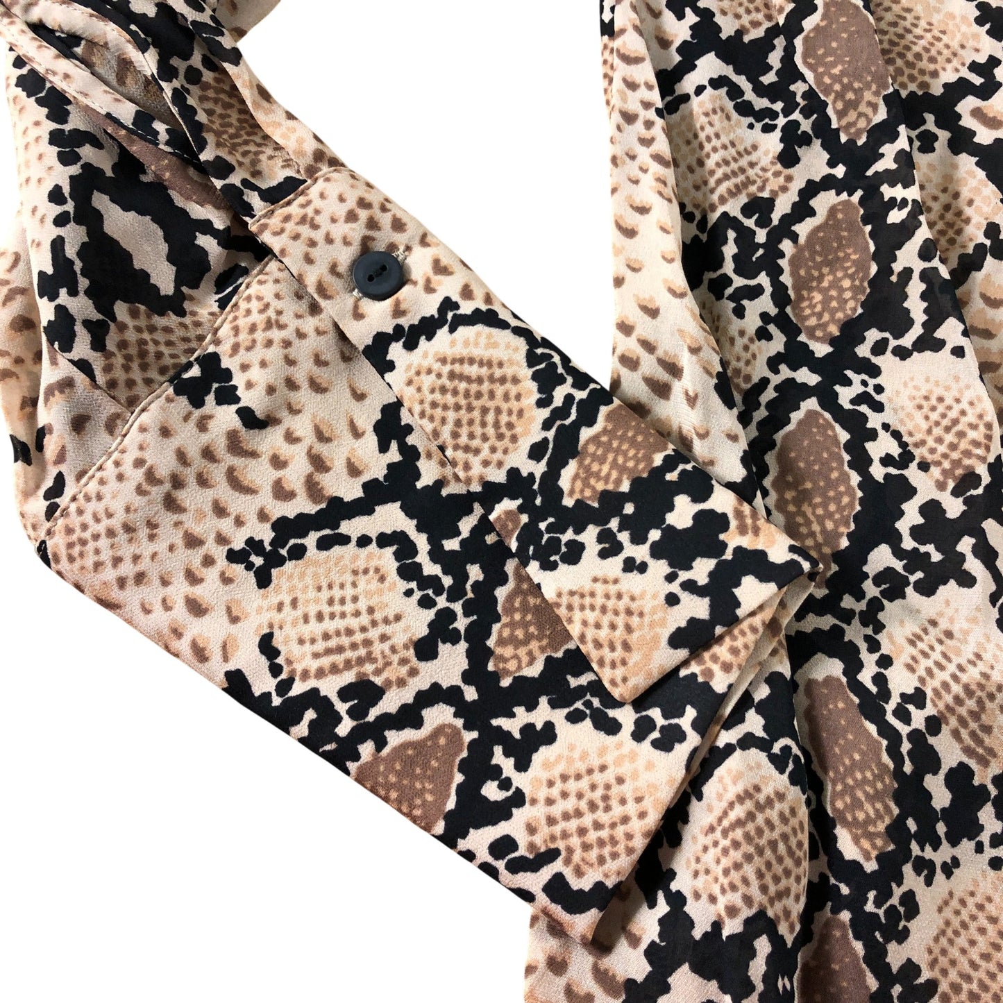 Branded Snake Print Tie Neck Blouse - Size 8