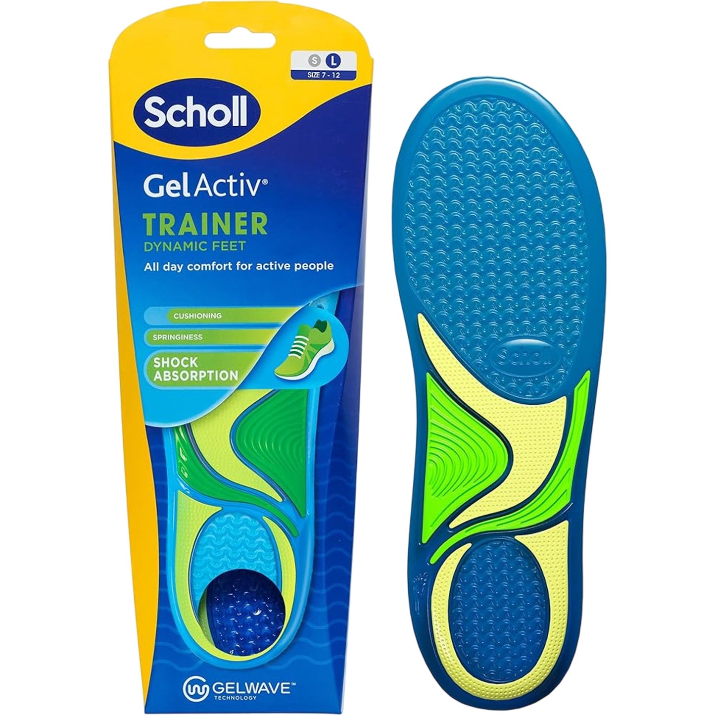 Scholl GelActiv Trainer Insoles Size 7-12 Dynamic Feet Shock Absorption