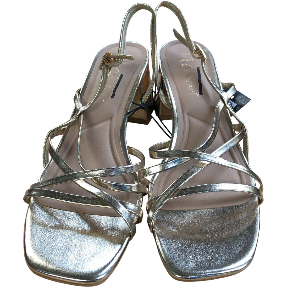 Gold Tamara Slingback Sandals Block Heel Size 6