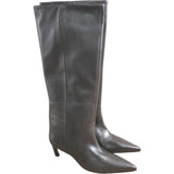 Piper Knee High Boots Women's Brown Leather Zip Pointed Toe Heels