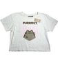 VU Pusheen Cat T Shirt Size L Women's Casual Cropped Cream Graphic Tee