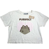VU Pusheen Cat T Shirt Size L Women's Casual Cropped Cream Graphic Tee