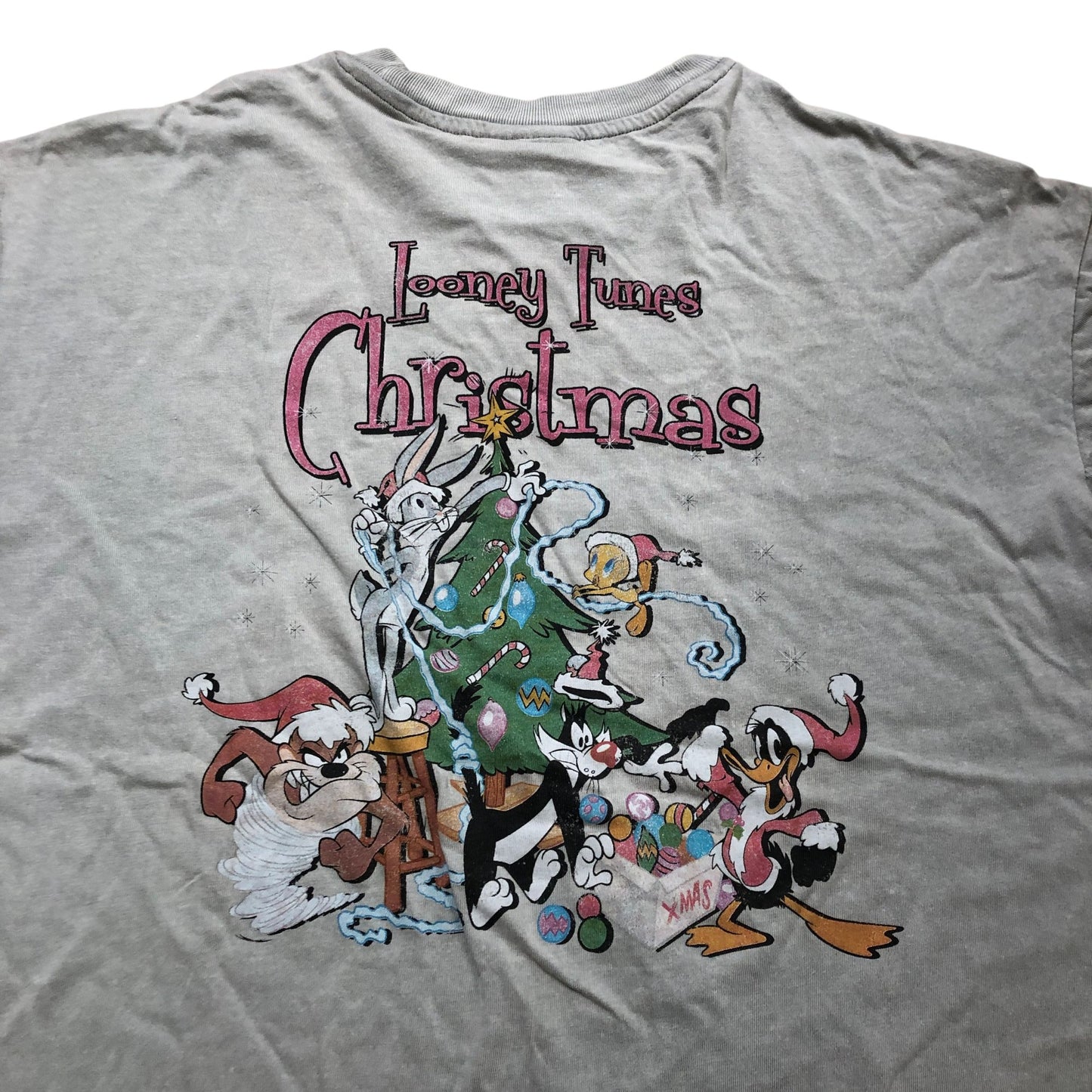 Distressed Look Looney Tunes Christmas T-Shirt XS Cartoon Grey Relaxed Fit Tee