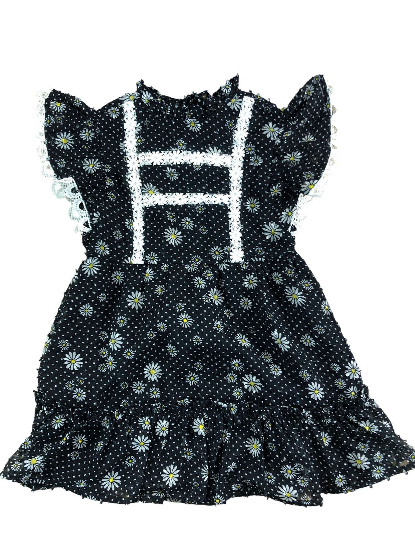 River Island Mini Floral Print Blouse Size S Girls Black Polka Dot Ruffle Sleeve