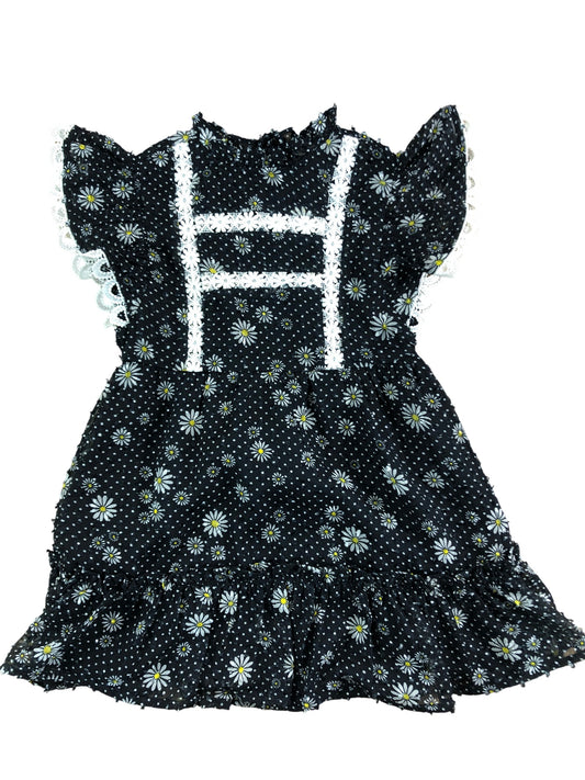 River Island Mini Floral Print Blouse Size S Girls Black Polka Dot Ruffle Sleeve