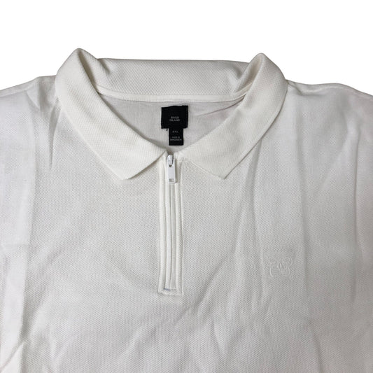 River Island Zip Polo Shirt 3XL Men's Short Sleeve White Cotton Comfort Fit