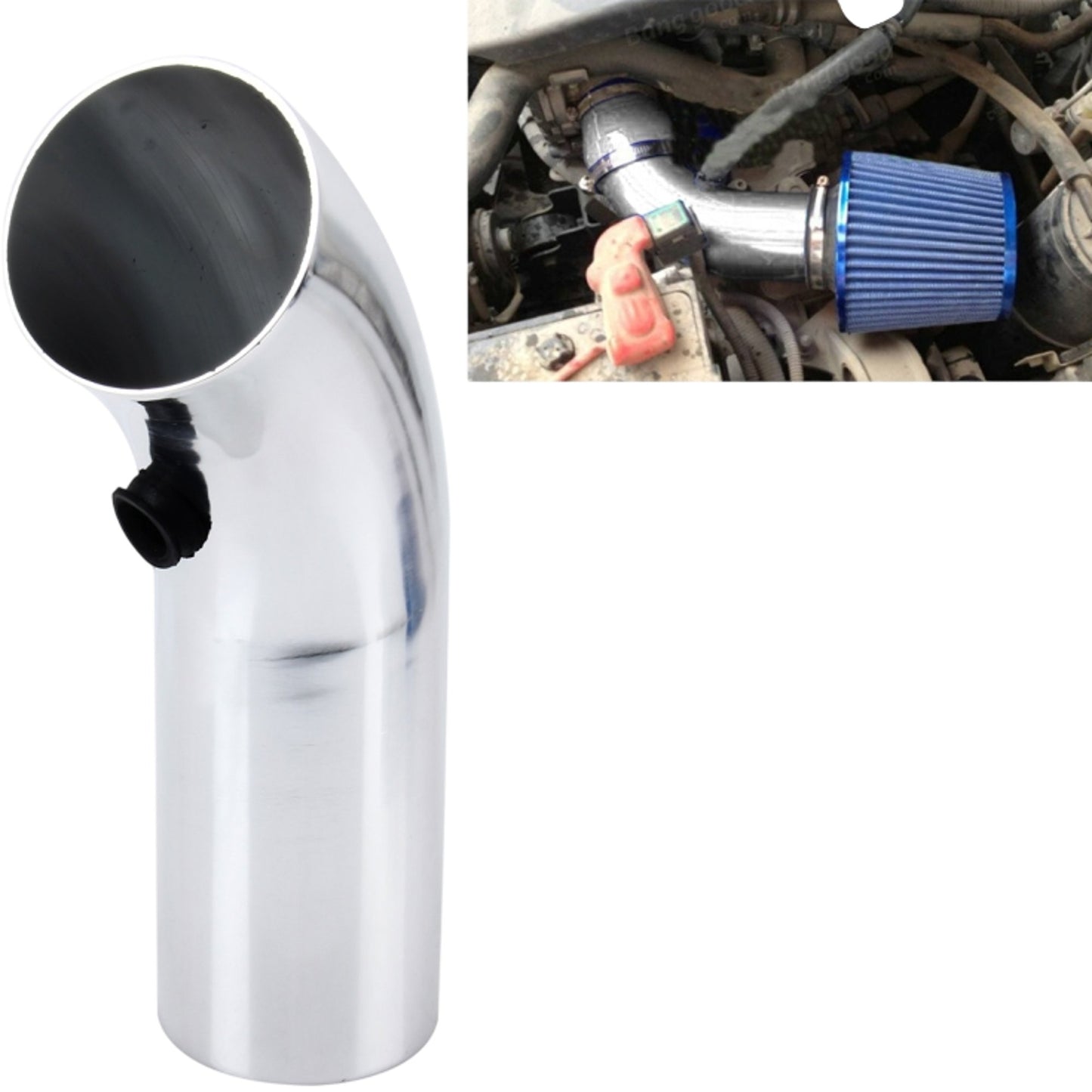 RACING Air Intake Pipe Super Power Flow Red Aluminium Replacement Upgrade Silver