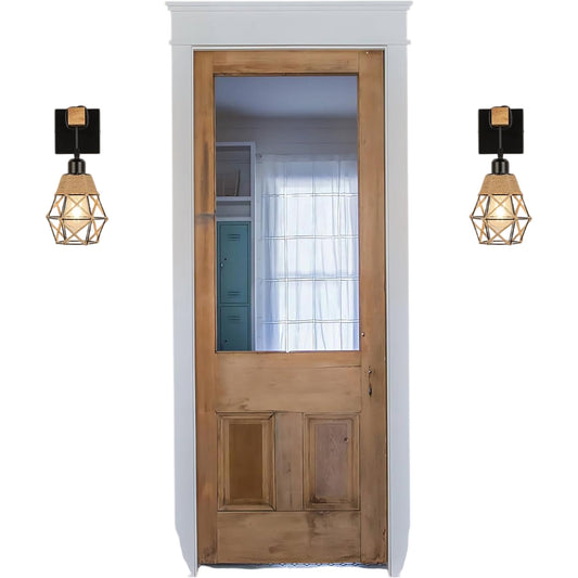 VULOOBER Industrial Wall Light 2 Pcs Wooden Retro Style Geometric Design