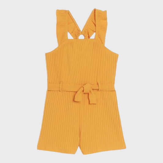 Orange Girls Tie Waist Rib Playsuit