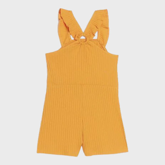 Orange Girls Tie Waist Rib Playsuit