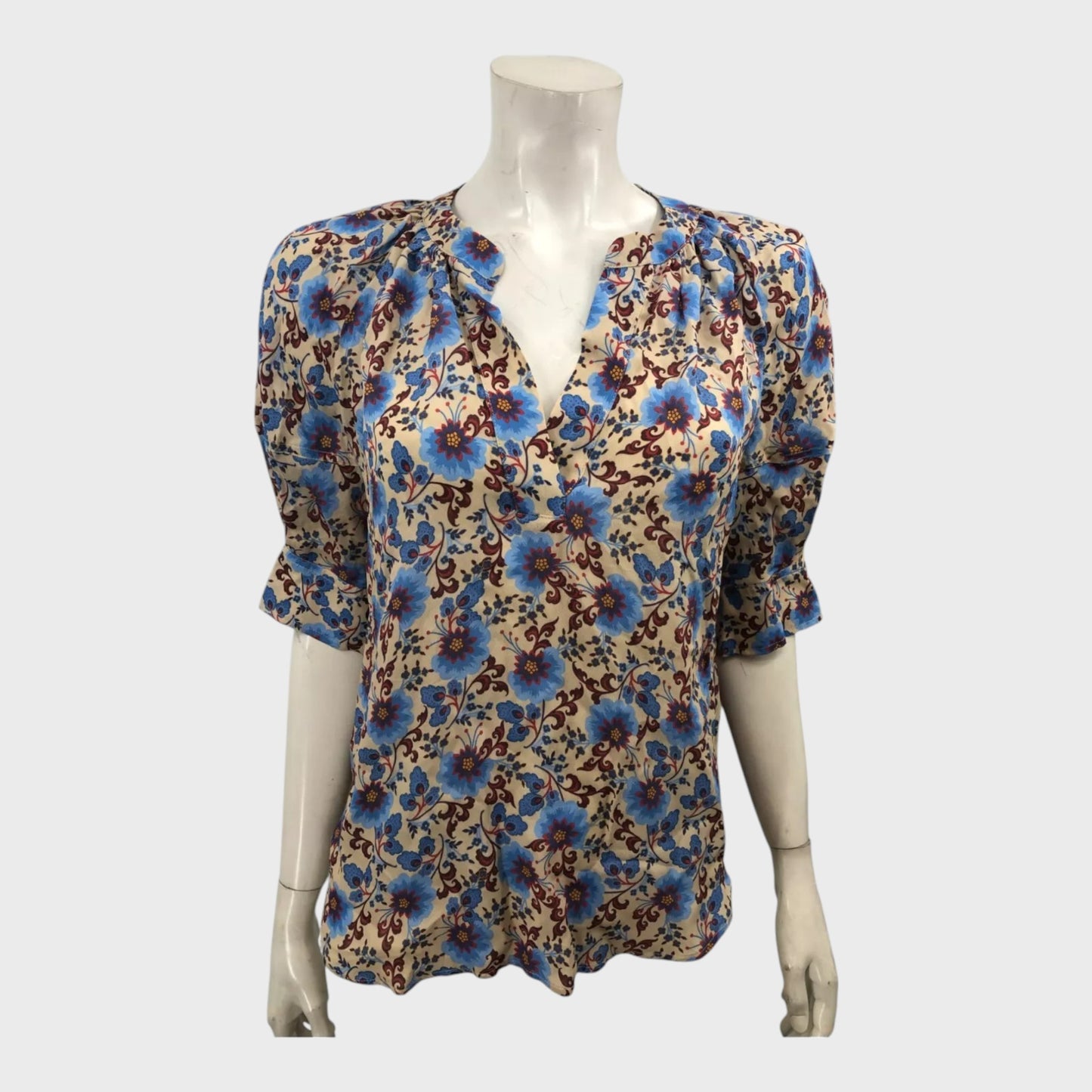 Claudie Pierlot Beige Floral Printed Blouse - Size 10