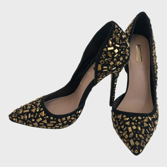 Black Carvela All Over Gem Embellished High Heel Court Shoes
